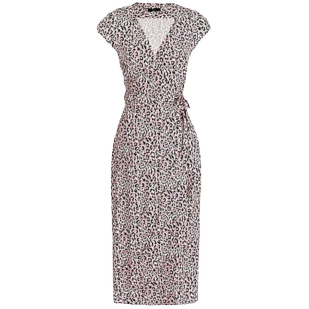 J Crew midi pink animal print wrap dress, size small.